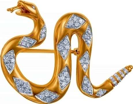 Брошь Змейка с бриллиантами из белого золота
