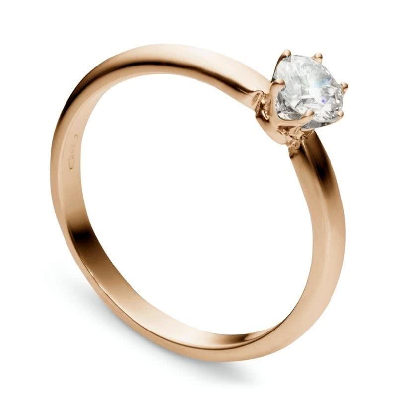 Классическое кольцо с бриллиантом 0.3 карат из красного золота