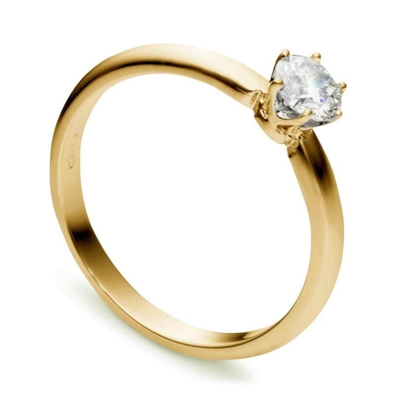 Классическое кольцо с бриллиантом 0.3 карат из желтого золота