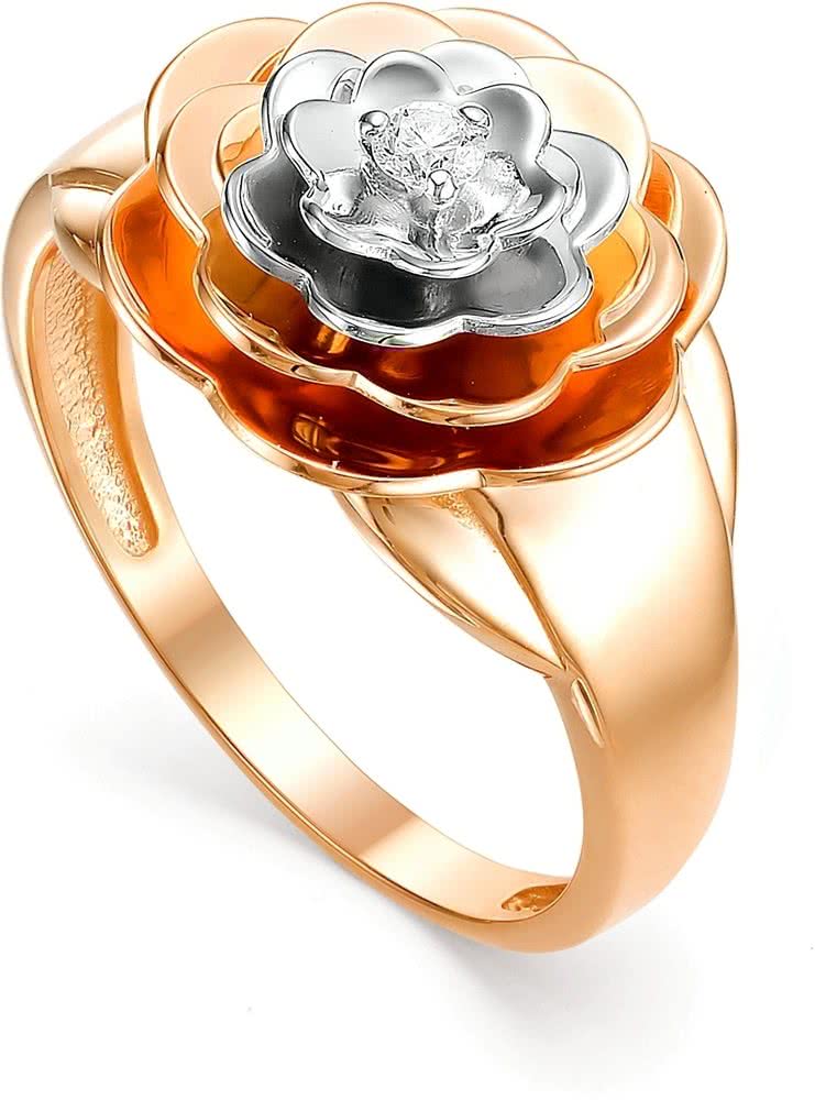 Кольцо Цветок с 1 бриллиантом из красного золота