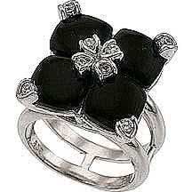Кольцо Цветок с 4 ониксами из серебра