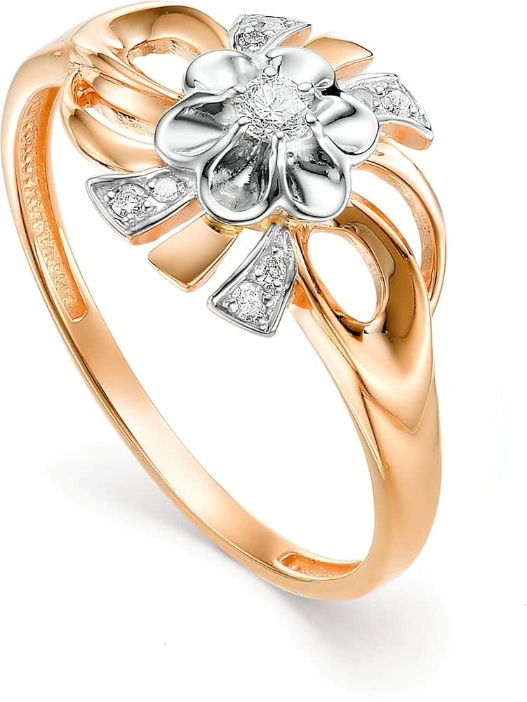 Кольцо Цветок с 9 бриллиантами из красного золота