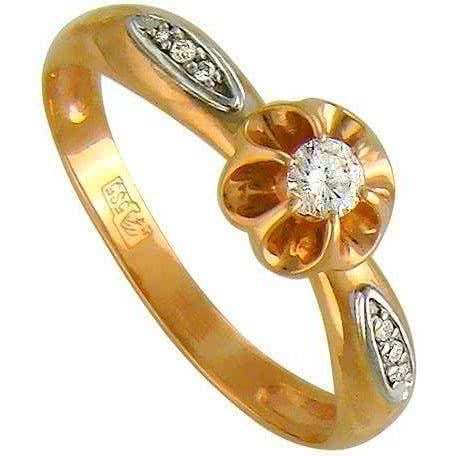 Кольцо цветок с фианитами из комбинированного золота