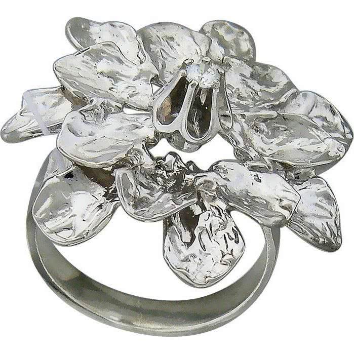 Кольцо Цветок с фианитом из серебра