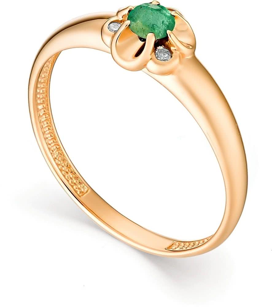 Кольцо Цветок с изумрудом и бриллиантами из красного золота