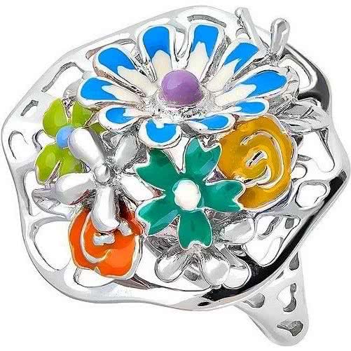 Кольцо Цветы с фианитами из серебра