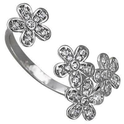 Кольцо Цветы с фианитами из серебра
