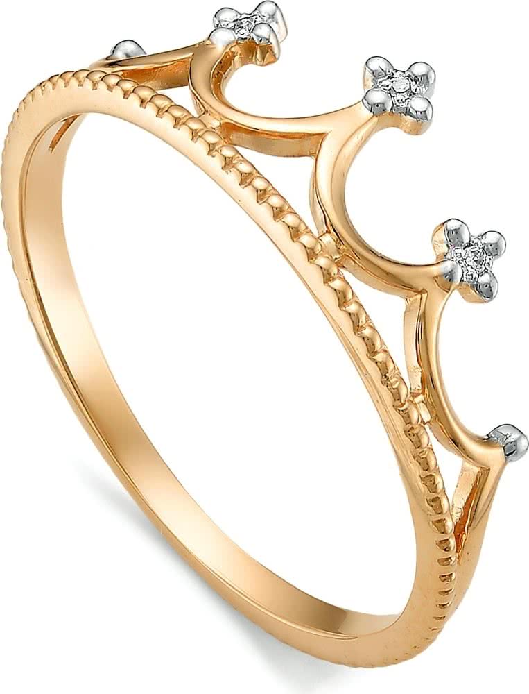 Кольцо Корона с бриллиантами из красного золота
