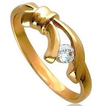 Кольцо с 1 фианитом из красного золота
