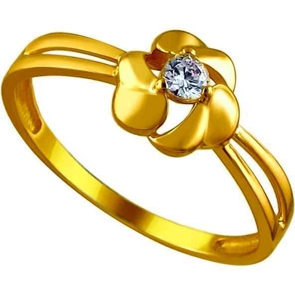 Кольцо с 1 фианитом из жёлтого золота