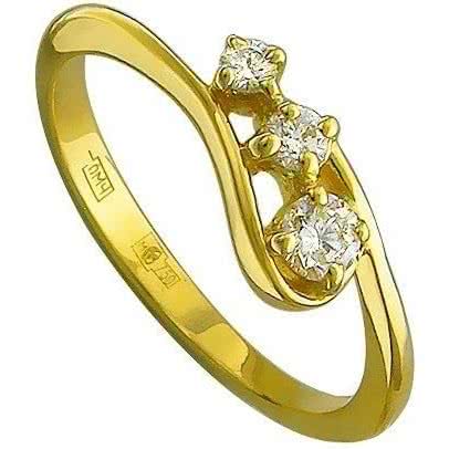 Кольцо с 3 бриллиантами из желтого золота 750 пробы