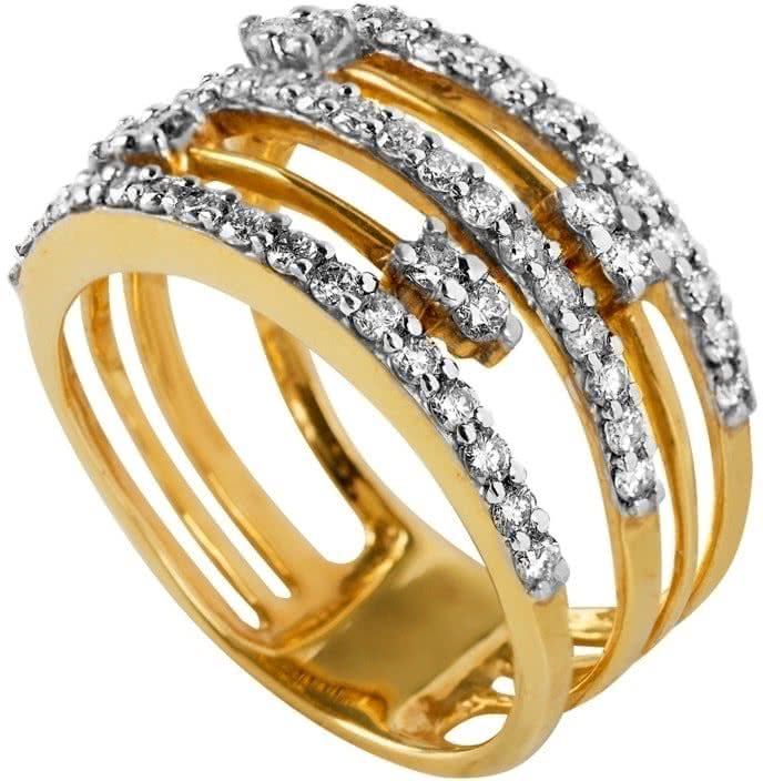 Кольцо с 60 бриллиантами из жёлтого золота