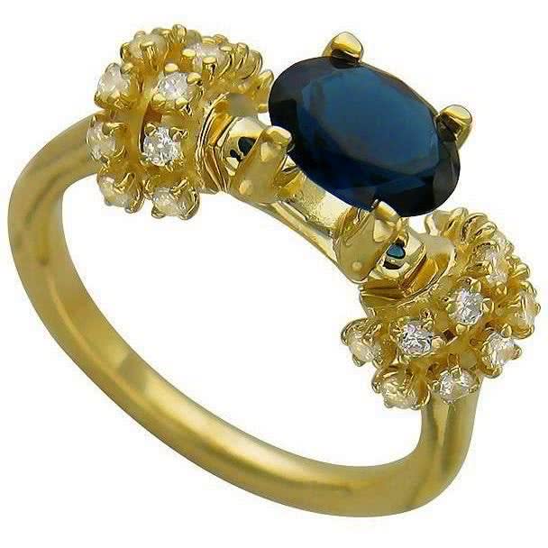 Кольцо с алпанитом и фианитами из жёлтого золота