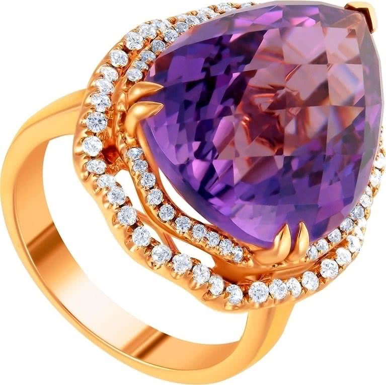 Кольцо с аметистом и бриллиантами из красного золота