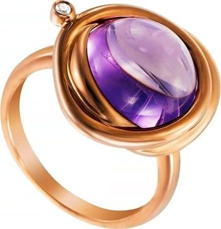 Кольцо с аметистом и бриллиантом из красного золота