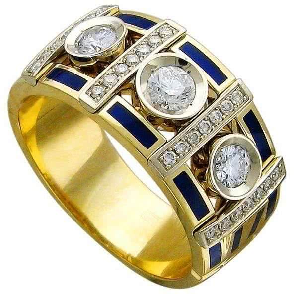 Кольцо с бриллиантами и эмалью из комбинированного золота 750 пробы