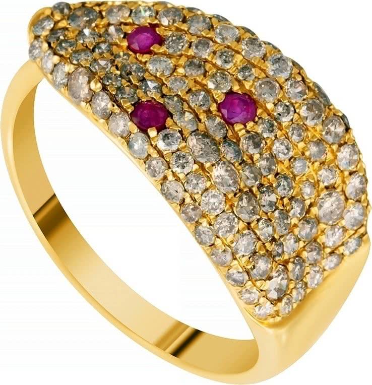 Кольцо с бриллиантами и рубинами из жёлтого золота