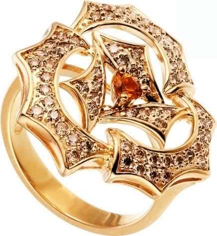Кольцо с бриллиантами и сапфиром из жёлтого золота