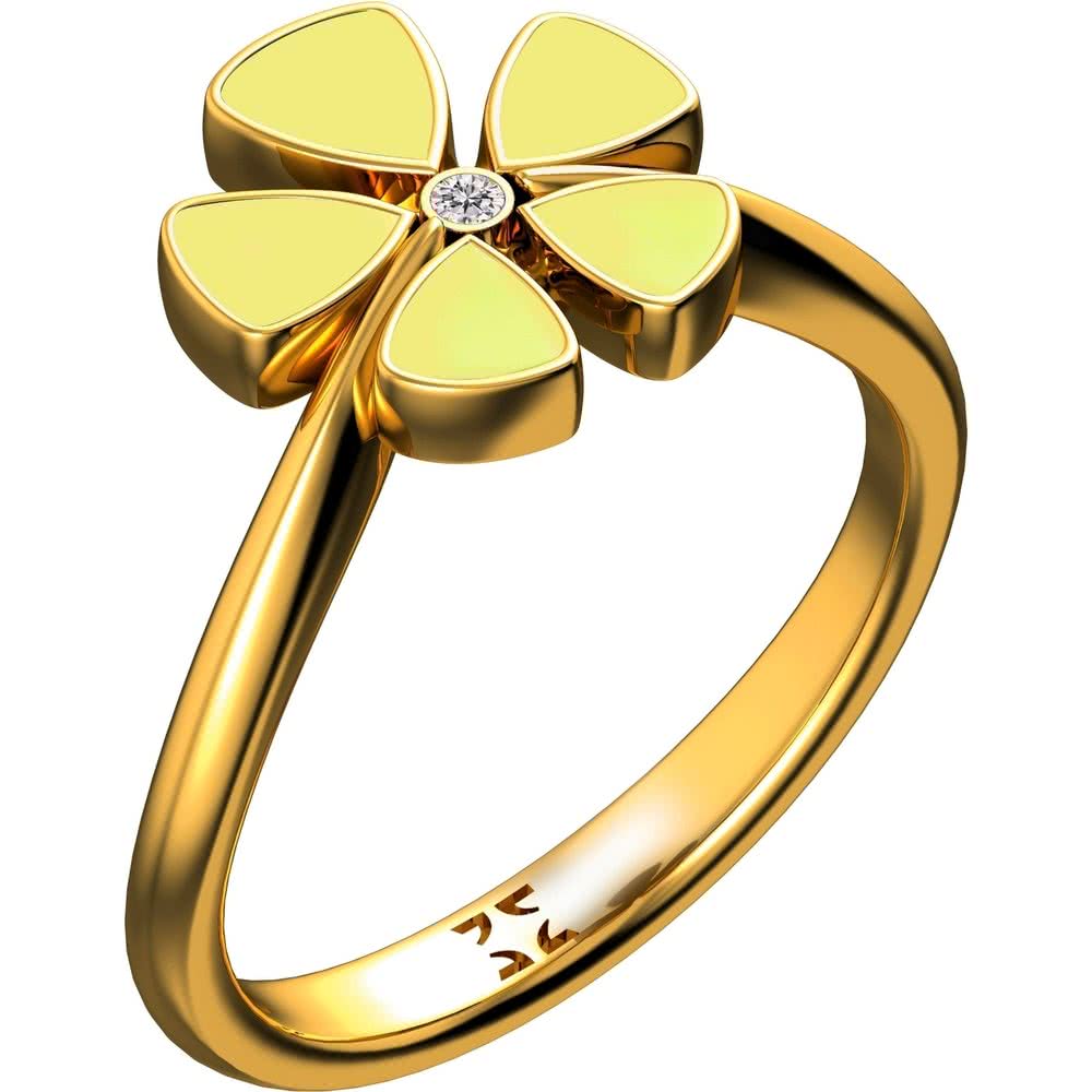 Кольцо с бриллиантом и эмалью из жёлтого золота