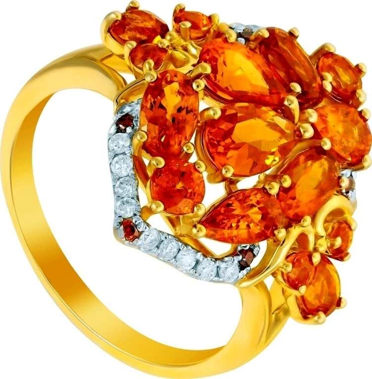 Кольцо с цитринами и бриллиантами из жёлтого золота