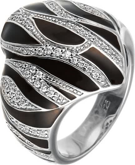 Кольцо с эмалью и фианитами из серебра