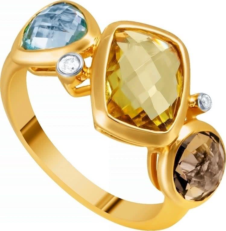 Кольцо с фианитами и бриллиантами из жёлтого золота