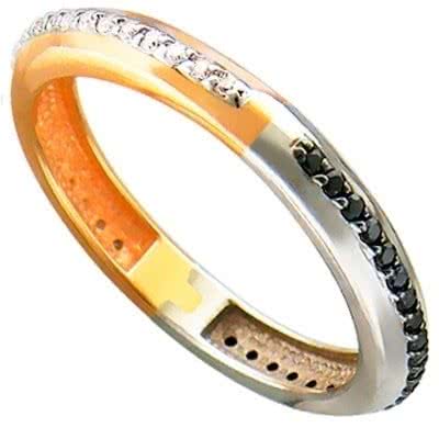 Кольцо с фианитами из комбинированного золота