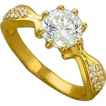 Кольцо с фианитами из желтого золота