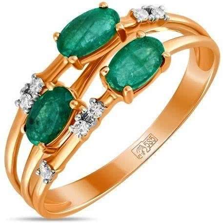 Кольцо с изумрудами и бриллиантами из красного золота
