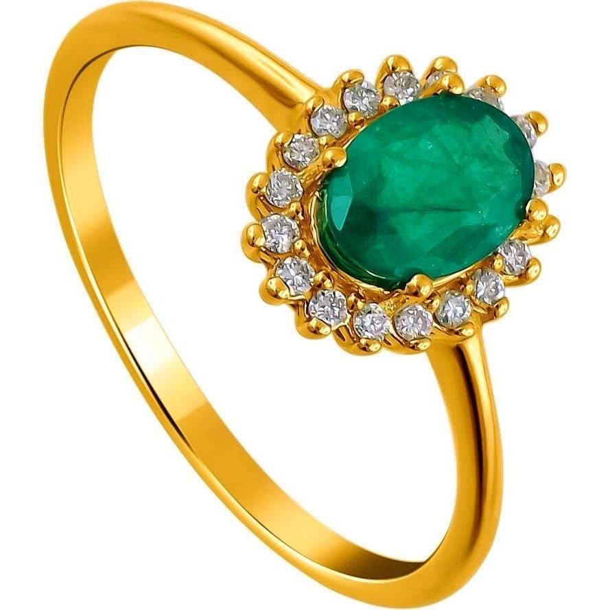 Кольцо с изумрудом и бриллиантами из жёлтого золота