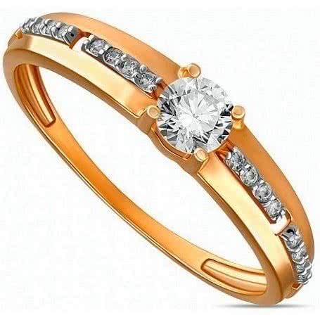 Кольцо с кристаллом swarovski и фианитами из красного золота