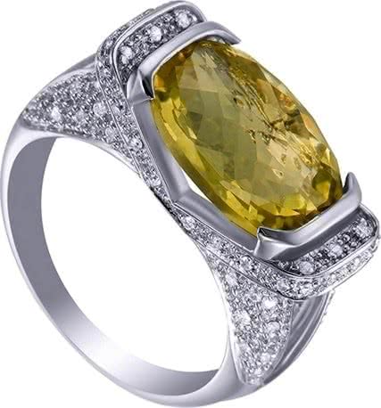 Кольцо с кварцем и бриллиантами из белого золота