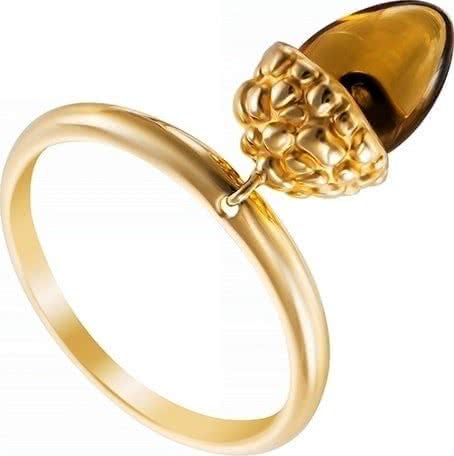 Кольцо с кварцем и бриллиантом из жёлтого золота