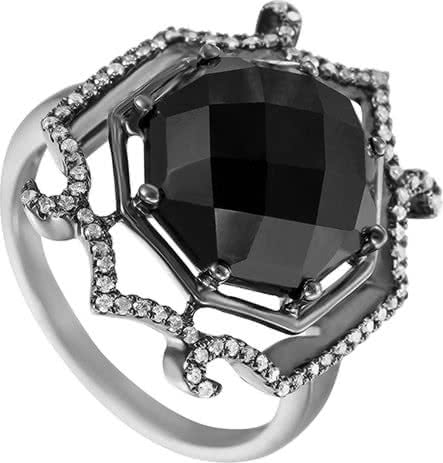 Кольцо с ониксом и бриллиантами из чёрного золота