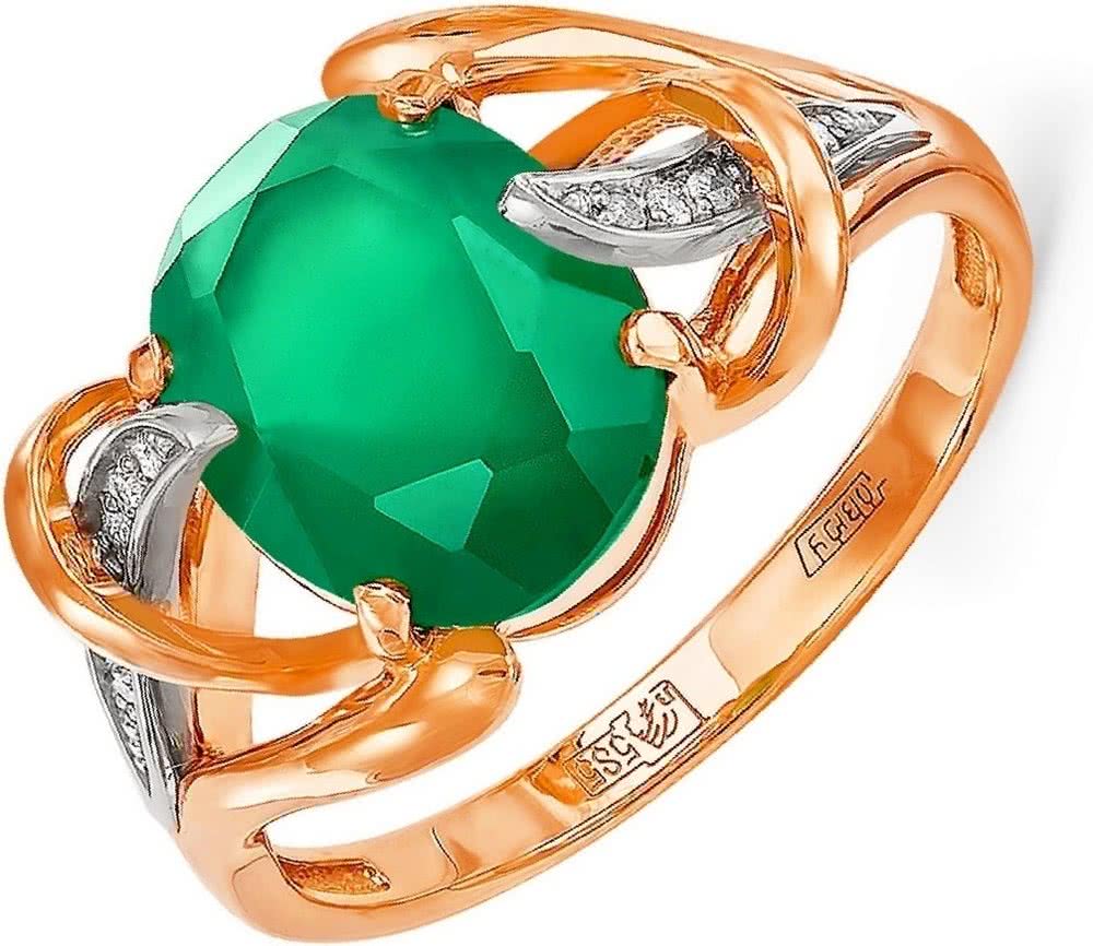 Кольцо с ониксом и бриллиантами из красного золота