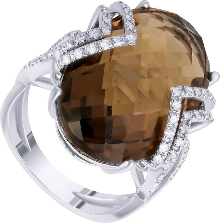 Кольцо с раухтопазом и бриллиантами из белого золота