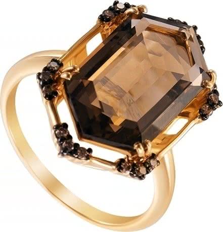 Кольцо с раухтопазом и бриллиантами из жёлтого золота