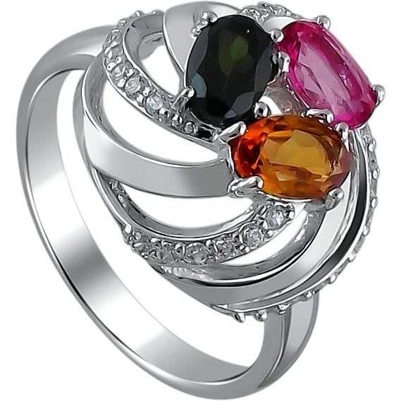 Кольцо с россыпью цветных камней из серебра