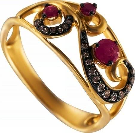 Кольцо с рубинами и бриллиантами из жёлтого золота
