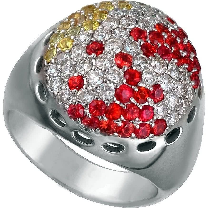Кольцо с сапфирами и бриллиантами из белого золота 750 пробы