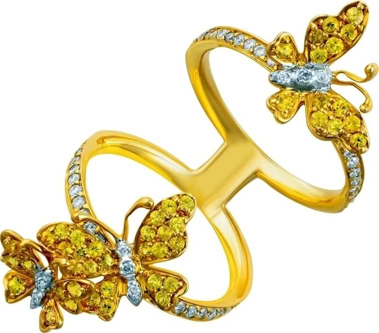 Кольцо с сапфирами и бриллиантами из жёлтого золота