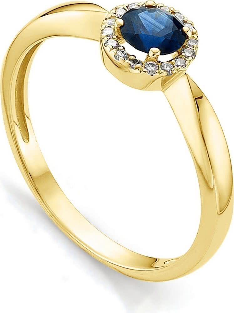Кольцо с сапфиром и бриллиантами из жёлтого золота