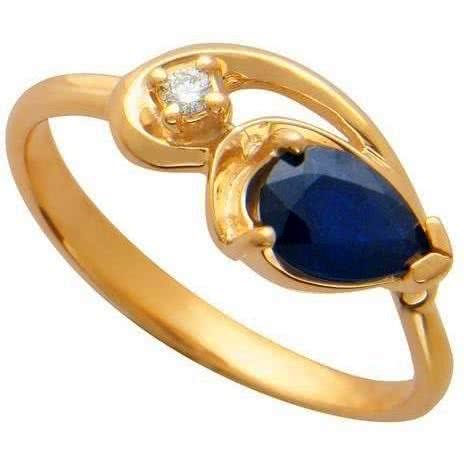 Кольцо с сапфиром и бриллиантом из красного золота