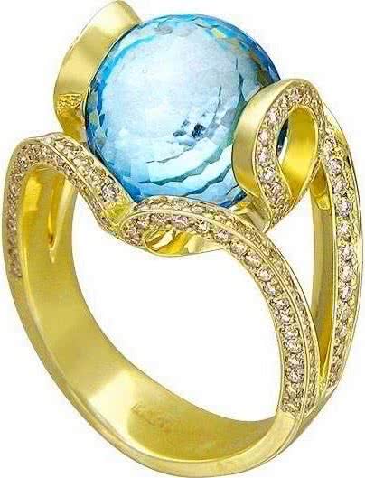 Кольцо с топазом и бриллиантами из жёлтого золота 750 пробы