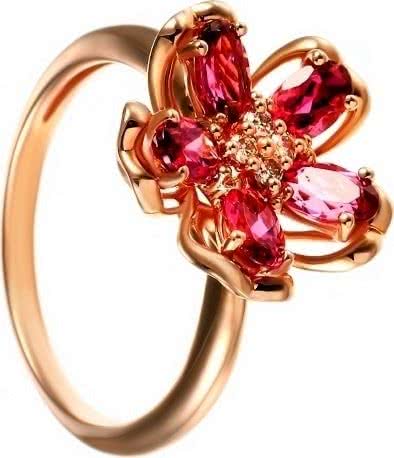 Кольцо с турмалинами и бриллиантами из красного золота