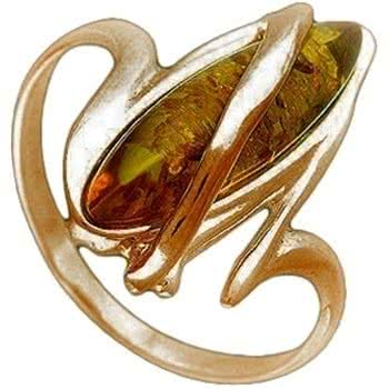 Кольцо с янтарем из серебра с позолотой