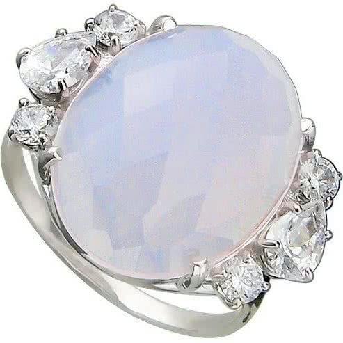Кольцо с ювелирным стеклом и фианитами из серебра