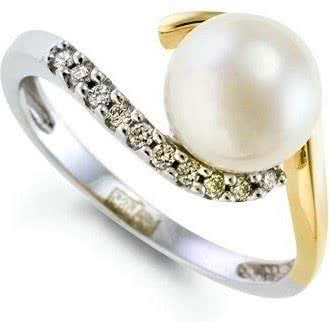 Кольцо с жемчугом и бриллиантами из красного золота