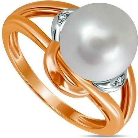 Кольцо с жемчугом и бриллиантами из красного золота