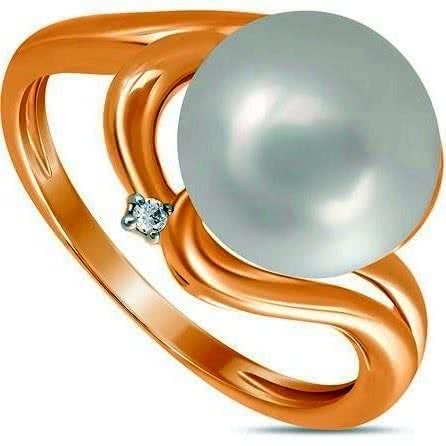 Кольцо с жемчугом и бриллиантом из красного золота